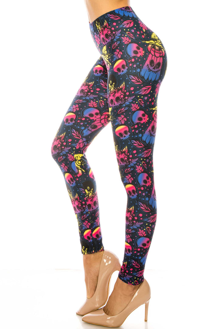 Creamy Soft Autumn Ombre Skulls Leggings - USA Fashionâ„¢ (One Size Regular,Multi Color Bold)