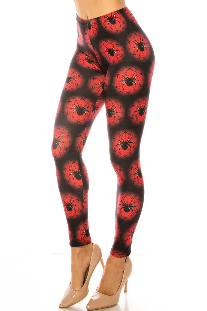 Creamy Soft Black Widow Spider Web Leggings - USA Fashionâ„¢ (One Size Regular,Red)