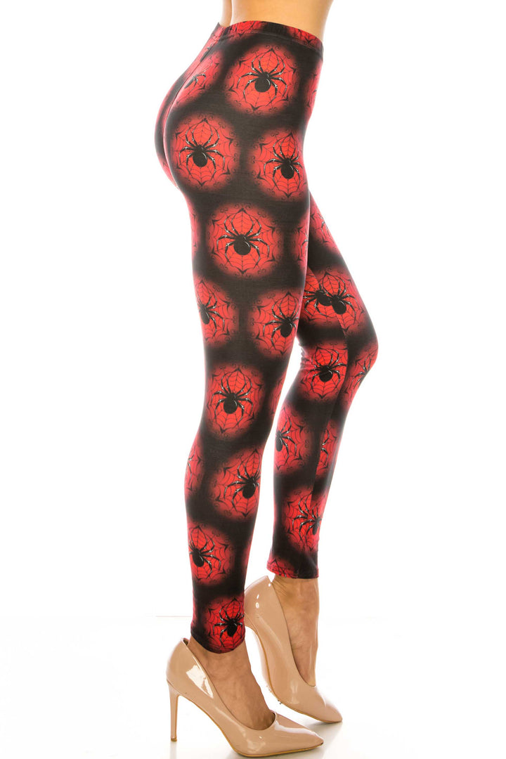 Creamy Soft Black Widow Spider Web Leggings - USA Fashionâ„¢ (One Size Regular,Red)