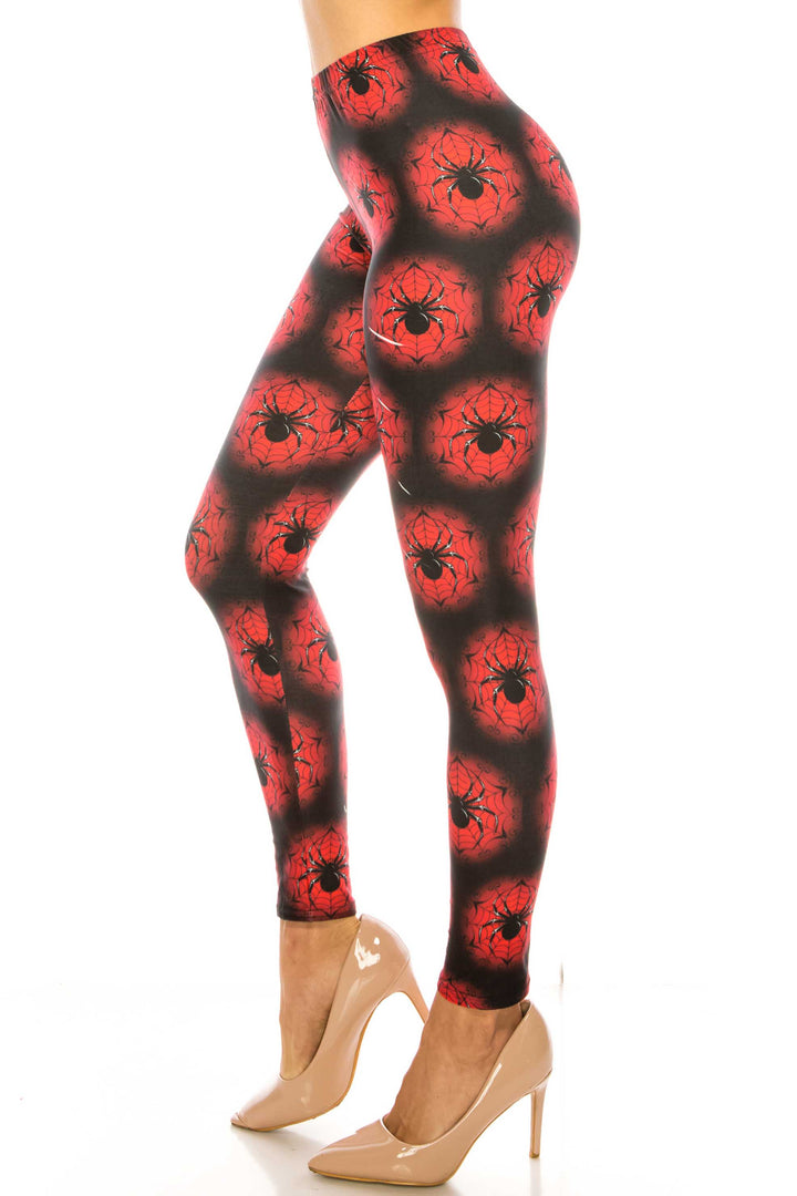 Creamy Soft Black Widow Spider Web Leggings - USA Fashionâ„¢ (One Size Regular,Red)