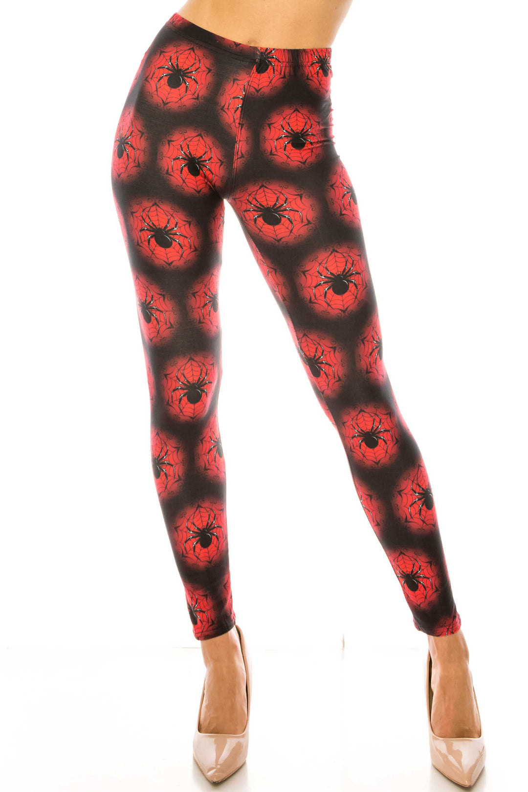 Creamy Soft Black Widow Spider Web Leggings - USA Fashionâ„¢ (One Size Regular,Red)
