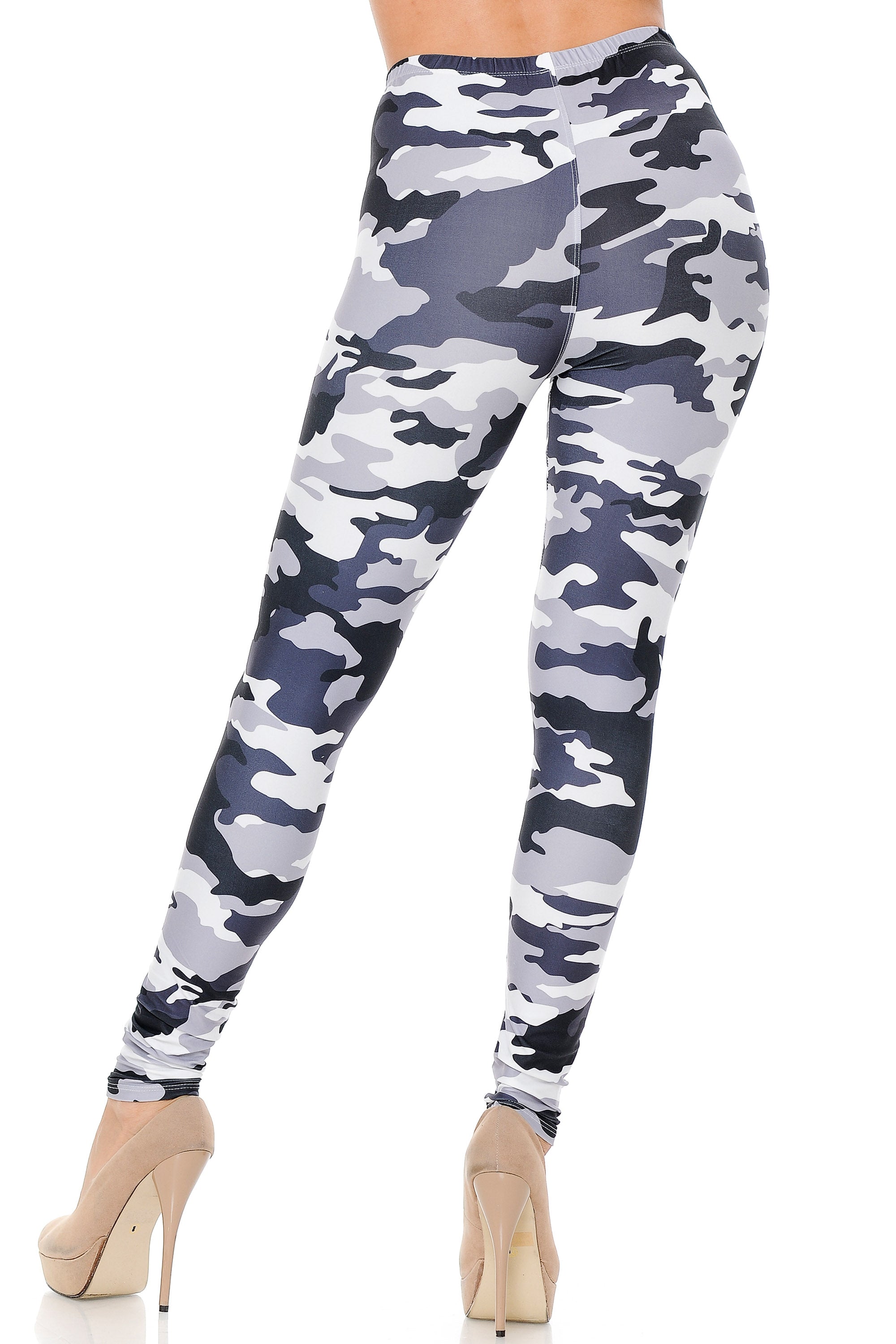 Creamy Soft Premium Women's Leggings Black and White Camouflage Regular Size, High Rise, Stretchy & Comfortable Fit - by USA Fashion