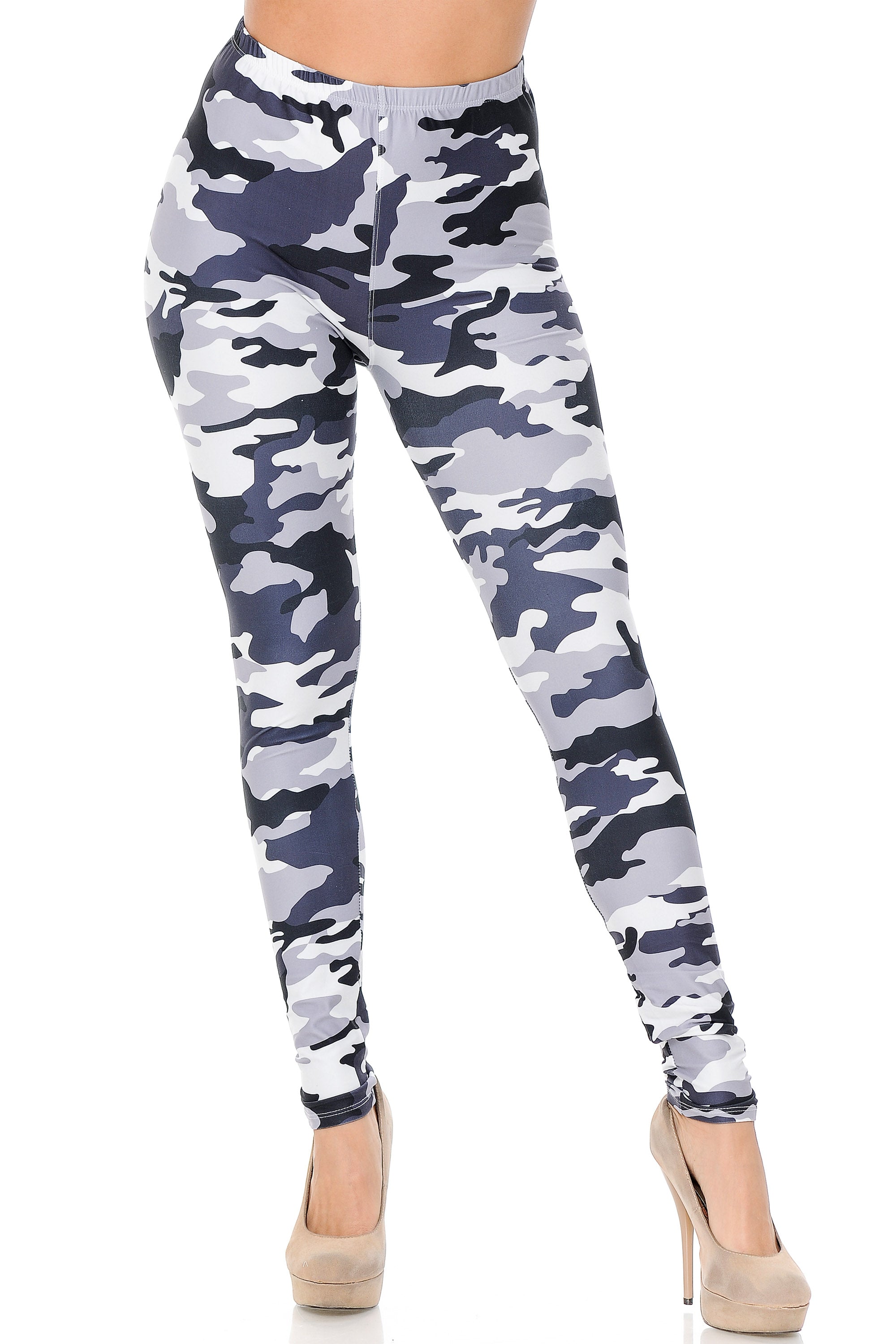 Creamy Soft Premium Women's Leggings Black and White Camouflage Regular Size, High Rise, Stretchy & Comfortable Fit - by USA Fashion