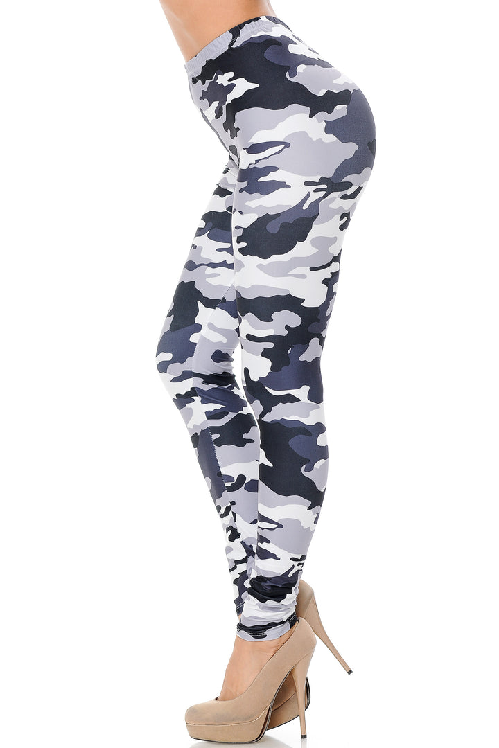 Creamy Soft Premium Women's Leggings Black and White Camouflage Regular Size, High Rise, Stretchy & Comfortable Fit - by USA Fashion