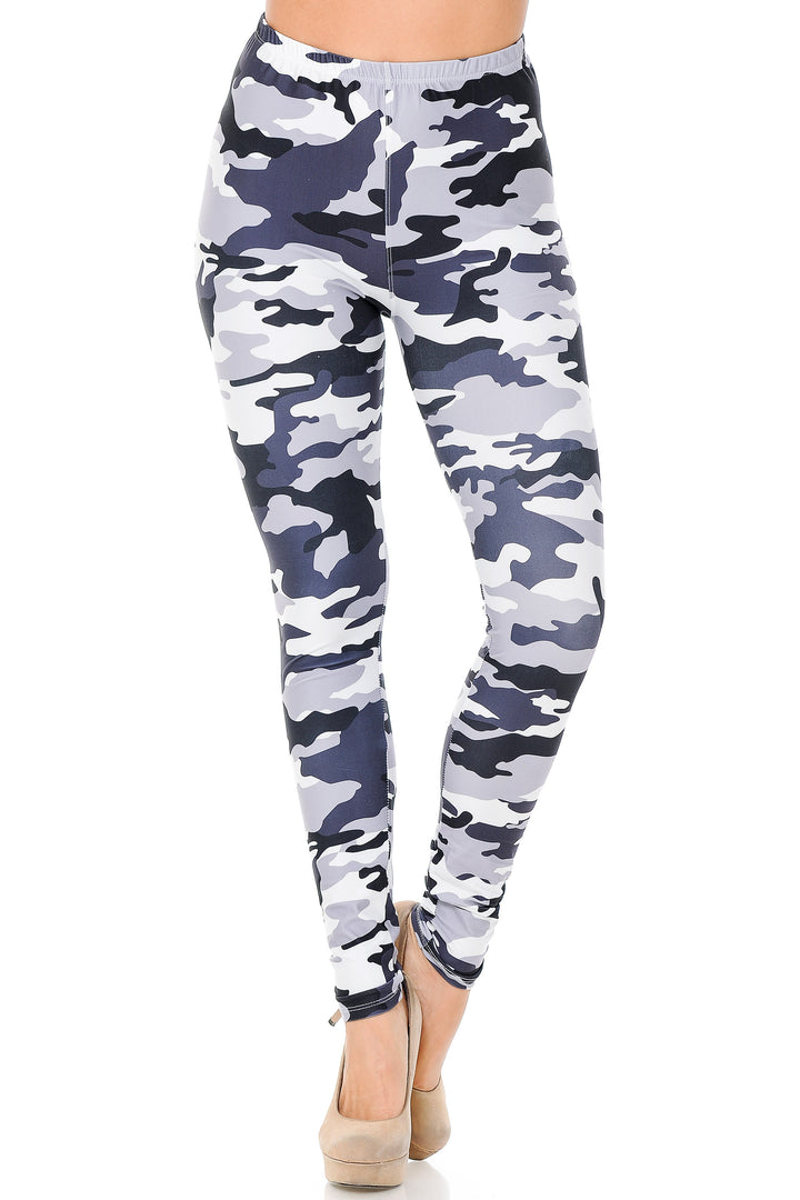 Creamy Soft Premium Women's Leggings Black and White Camouflage Regular Size, High Rise, Stretchy & Comfortable Fit - by USA Fashion