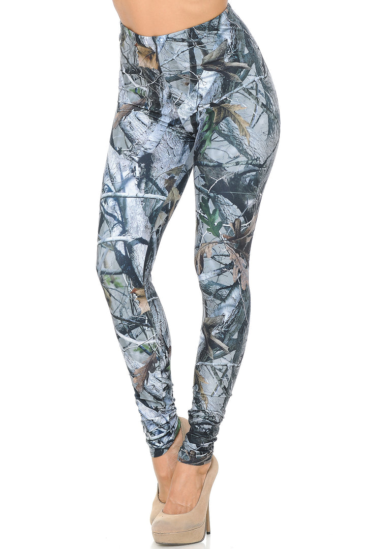 Creamy Soft Premium Women's Leggings Camouflage Trees Regular Size, High Rise, Stretchy & Comfortable Fit - by USA Fashion