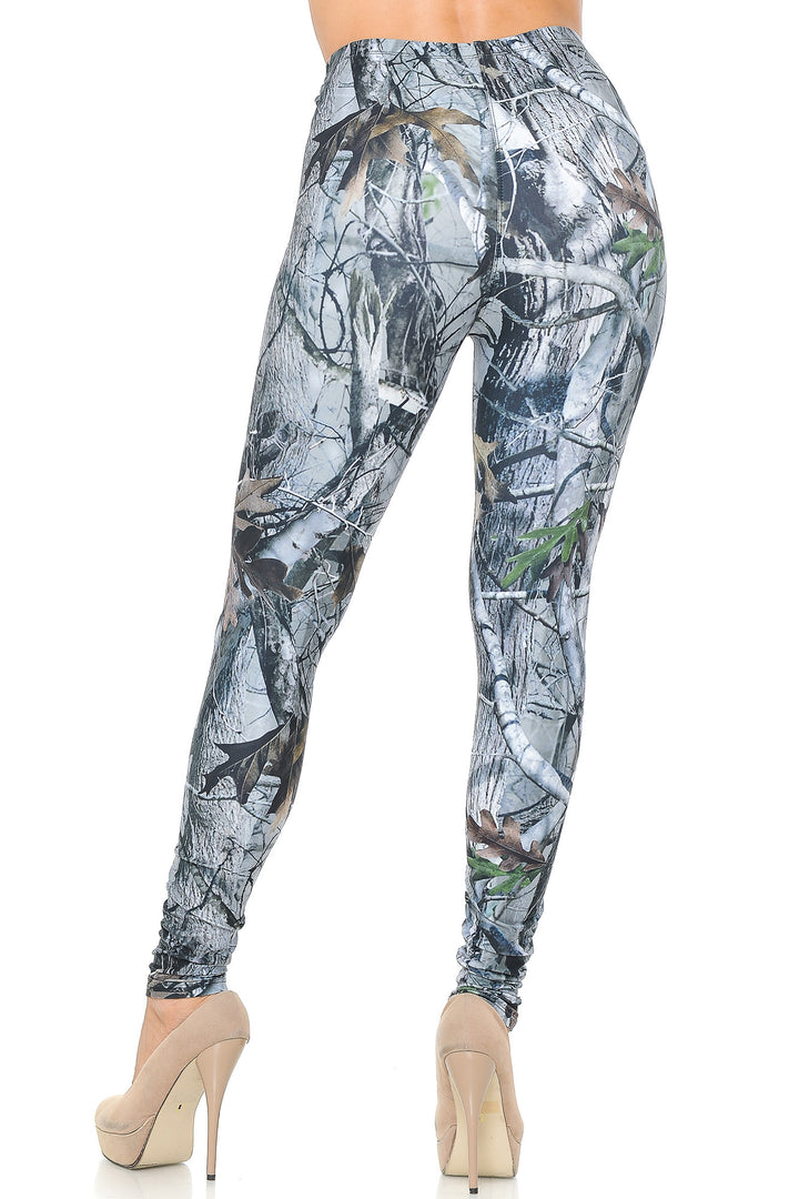 Creamy Soft Premium Women's Leggings Camouflage Trees Regular Size, High Rise, Stretchy & Comfortable Fit - by USA Fashion
