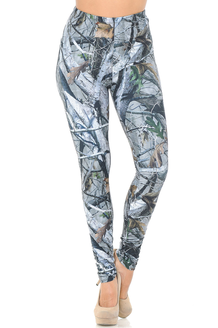 Creamy Soft Premium Women's Leggings Camouflage Trees Regular Size, High Rise, Stretchy & Comfortable Fit - by USA Fashion