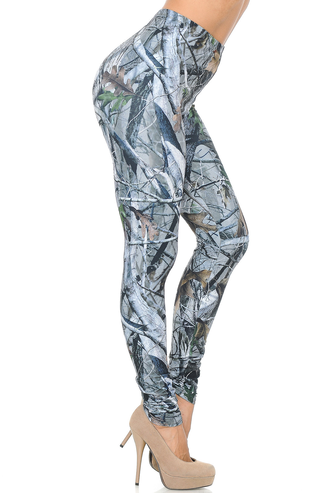 Creamy Soft Premium Women's Leggings Camouflage Trees Regular Size, High Rise, Stretchy & Comfortable Fit - by USA Fashion