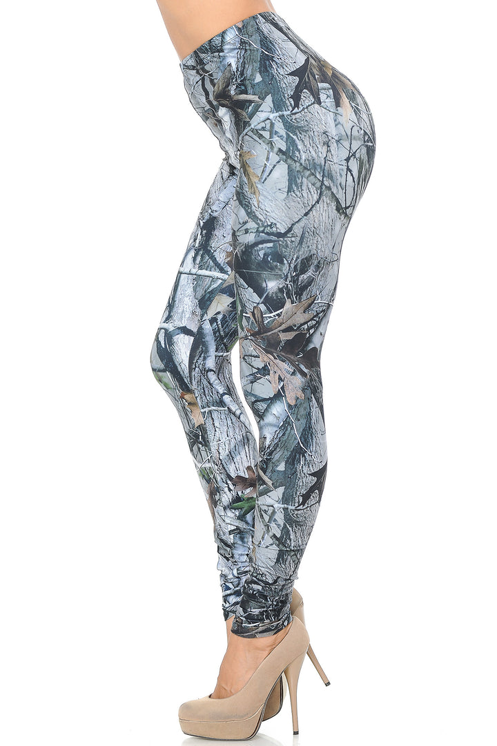 Creamy Soft Premium Women's Leggings Camouflage Trees Regular Size, High Rise, Stretchy & Comfortable Fit - by USA Fashion