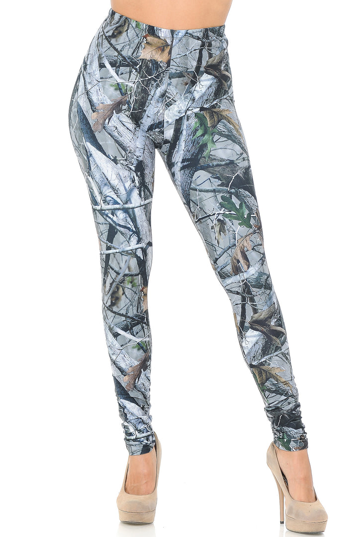 Creamy Soft Premium Women's Leggings Camouflage Trees Regular Size, High Rise, Stretchy & Comfortable Fit - by USA Fashion