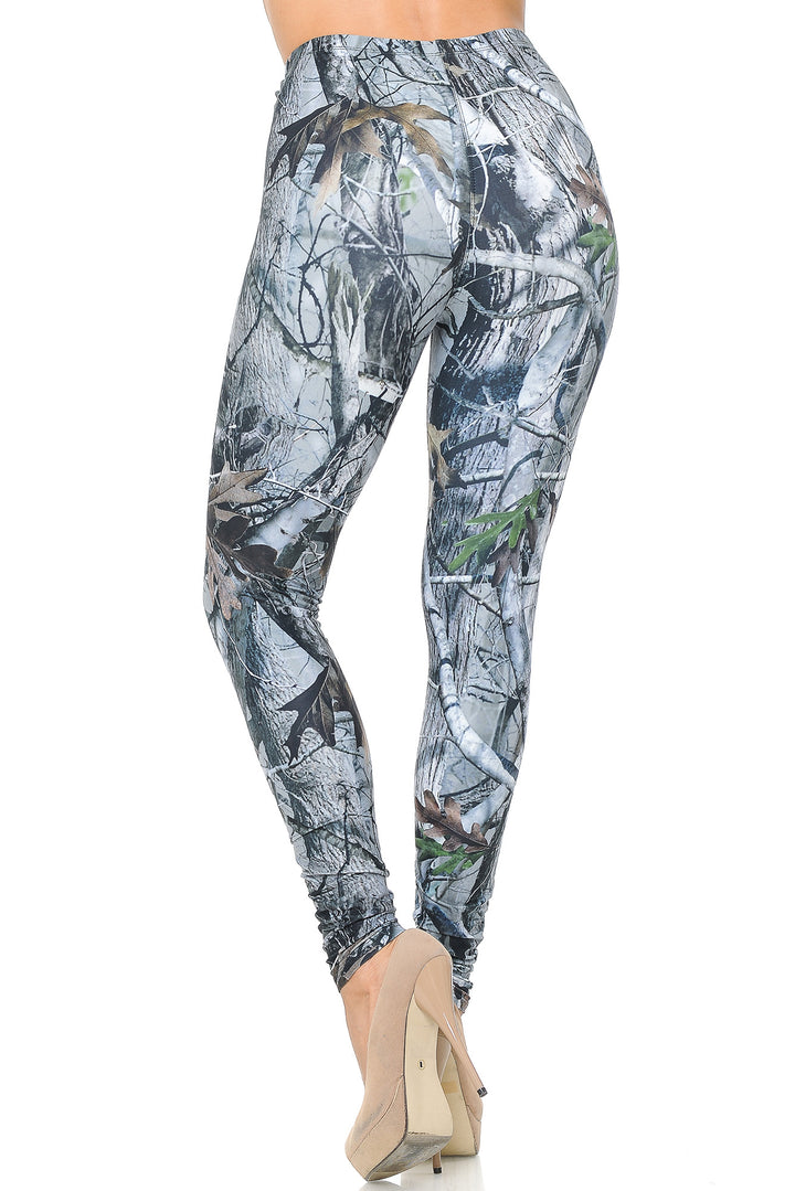 Creamy Soft Premium Women's Leggings Camouflage Trees Regular Size, High Rise, Stretchy & Comfortable Fit - by USA Fashion