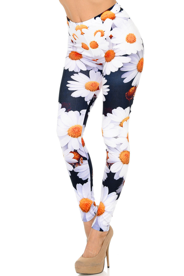 Creamy Soft Premium Women's Leggings Daisy Bunch Regular Size, High Rise, Stretchy & Comfortable Fit - by USA Fashion