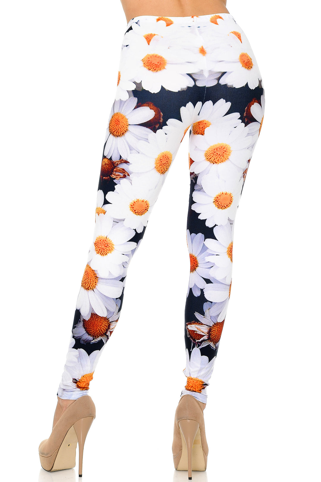Creamy Soft Premium Women's Leggings Daisy Bunch Regular Size, High Rise, Stretchy & Comfortable Fit - by USA Fashion