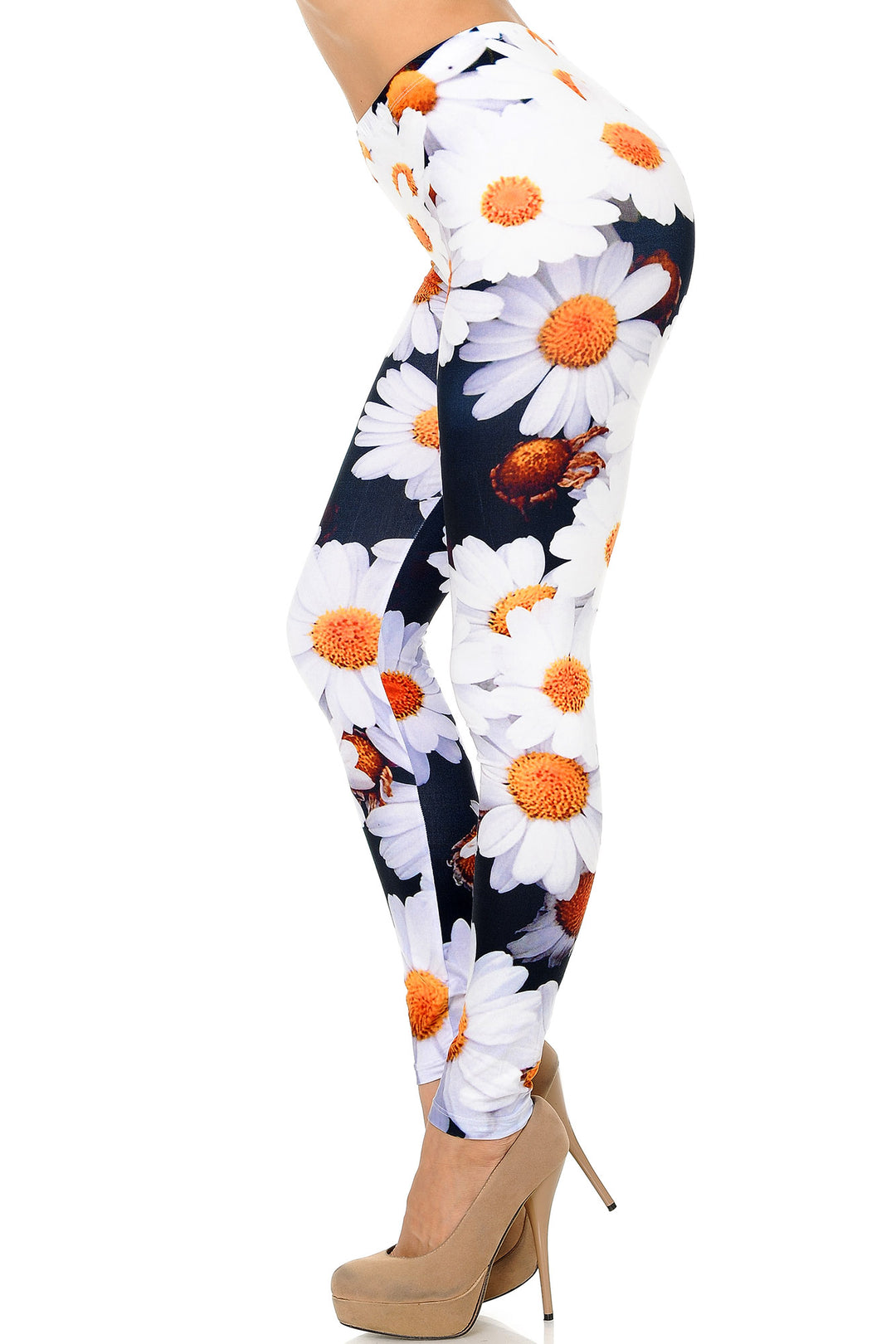 Creamy Soft Premium Women's Leggings Daisy Bunch Regular Size, High Rise, Stretchy & Comfortable Fit - by USA Fashion