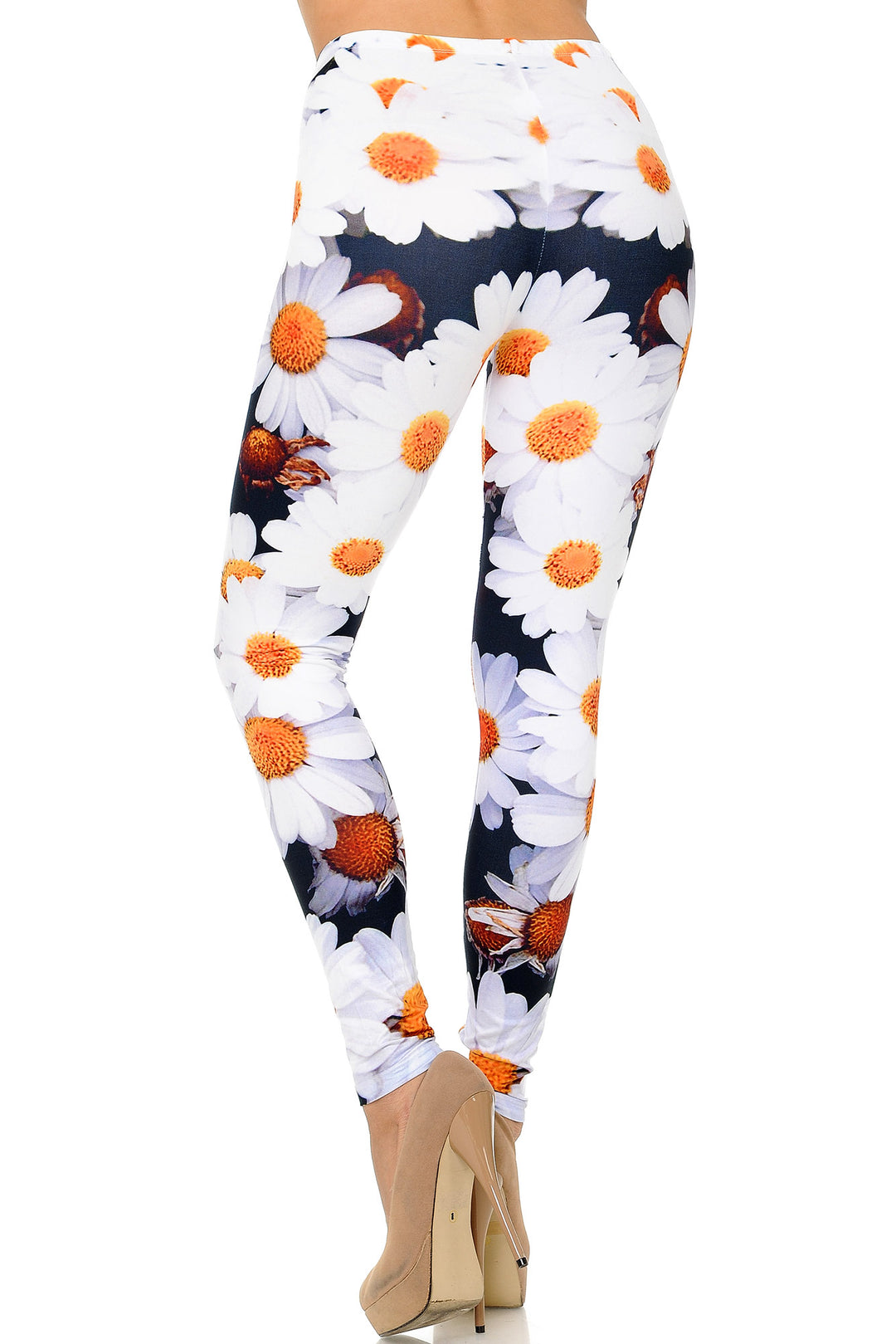Creamy Soft Premium Women's Leggings Daisy Bunch Regular Size, High Rise, Stretchy & Comfortable Fit - by USA Fashion