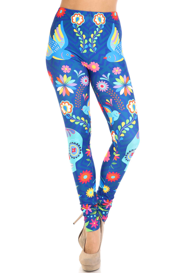 Creamy Soft Premium Women's Leggings Garden of Eden Sugar Skull Regular Size, High Rise, Stretchy & Comfortable Fit - by USA Fashion