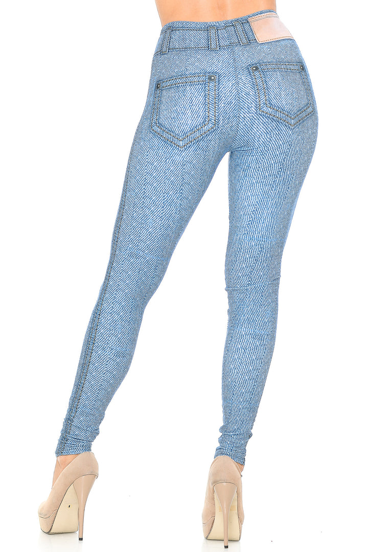 Creamy Soft Premium Women's Leggings Beautiful Blue Jean Regular Size, High Rise, Stretchy & Breathable, Comfortable Fit - by USA Fashion