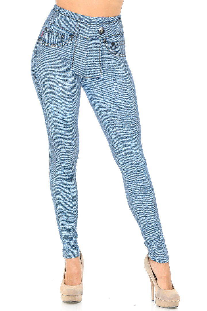 Creamy Soft Premium Women's Leggings Beautiful Blue Jean Regular Size, High Rise, Stretchy & Breathable, Comfortable Fit - by USA Fashion