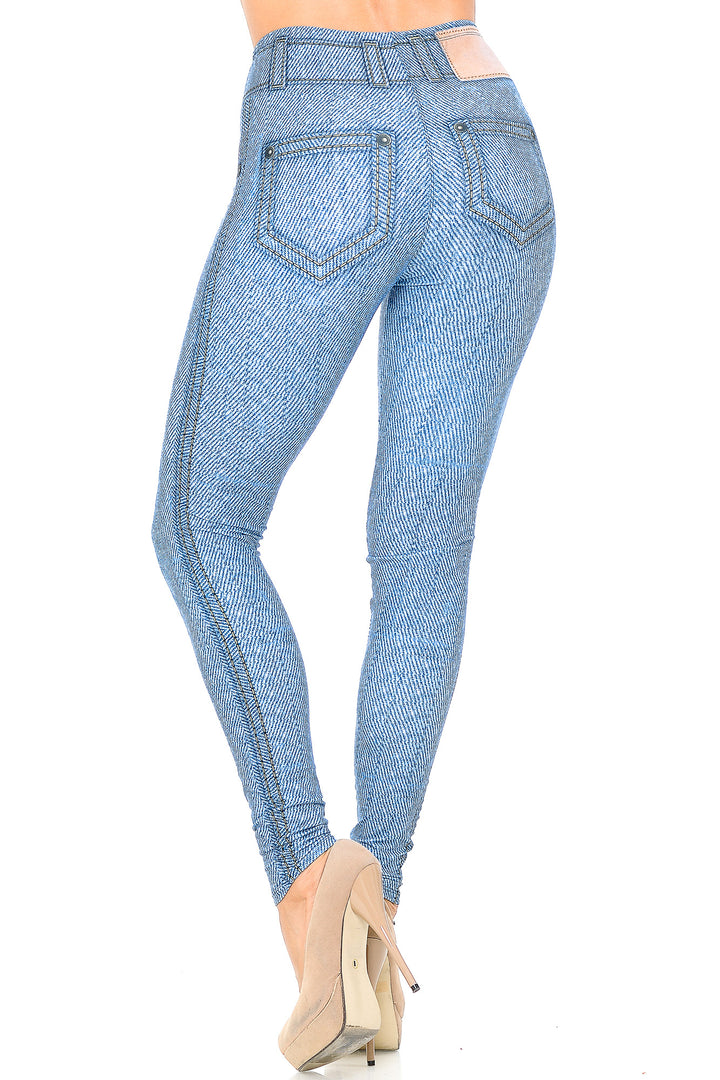 Creamy Soft Premium Women's Leggings Beautiful Blue Jean Regular Size, High Rise, Stretchy & Breathable, Comfortable Fit - by USA Fashion