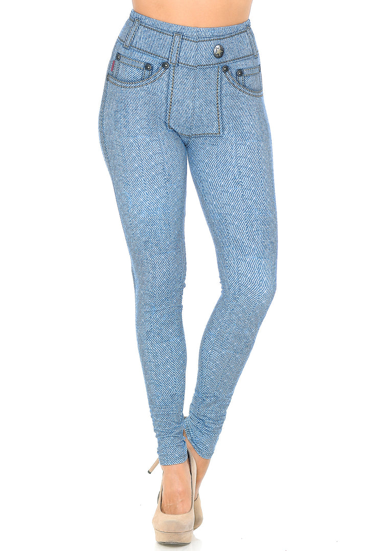 Creamy Soft Premium Women's Leggings Beautiful Blue Jean Regular Size, High Rise, Stretchy & Breathable, Comfortable Fit - by USA Fashion