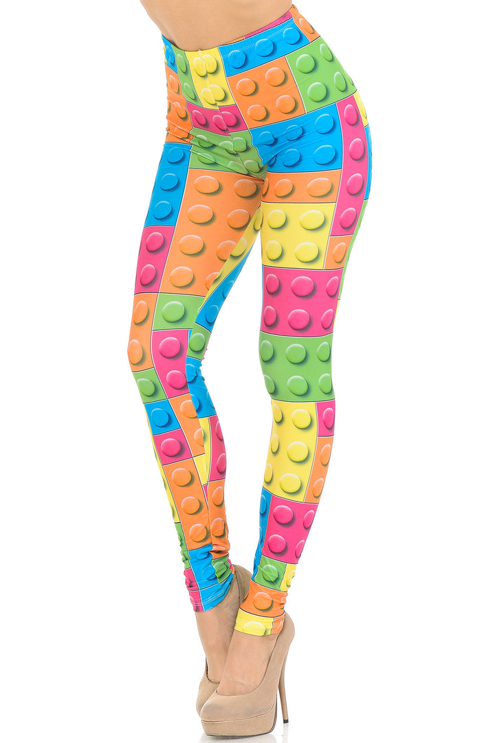 Creamy Soft Lego Leggings - USA Fashionâ„¢ (One Size Regular,Multi Color Bold)