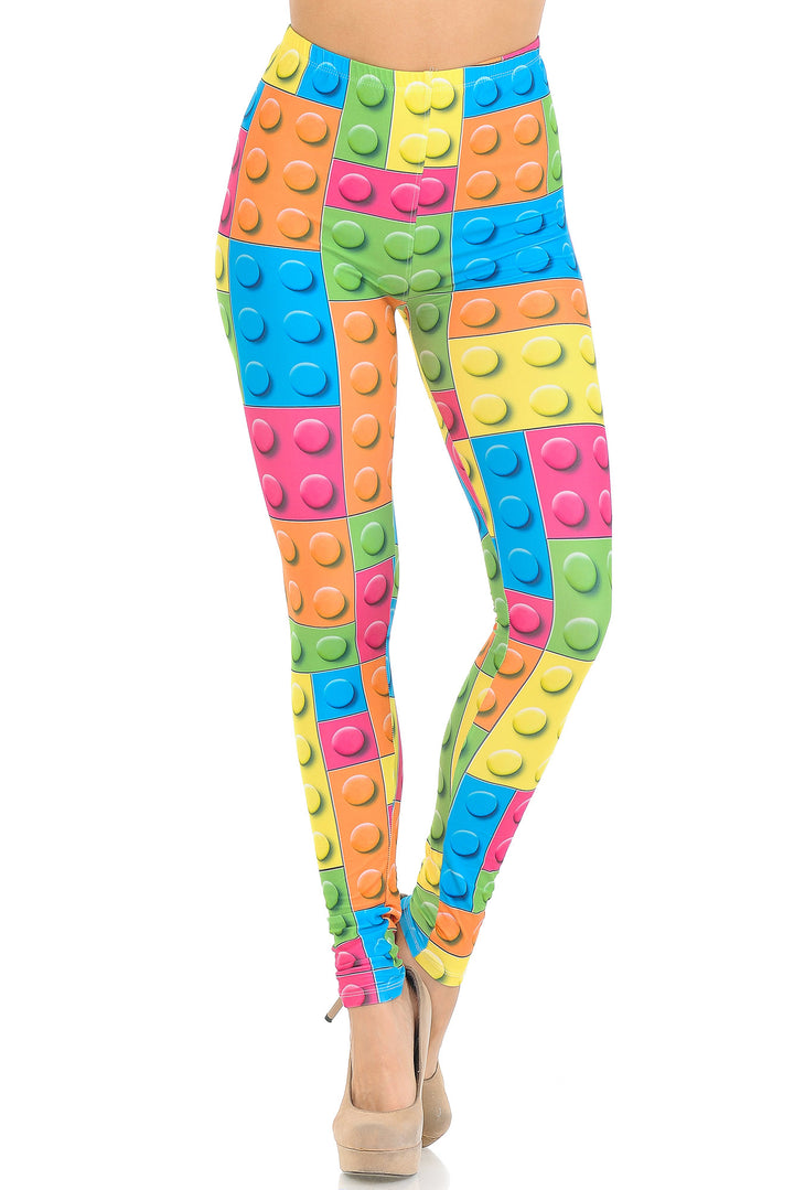 Creamy Soft Lego Leggings - USA Fashionâ„¢ (One Size Regular,Multi Color Bold)