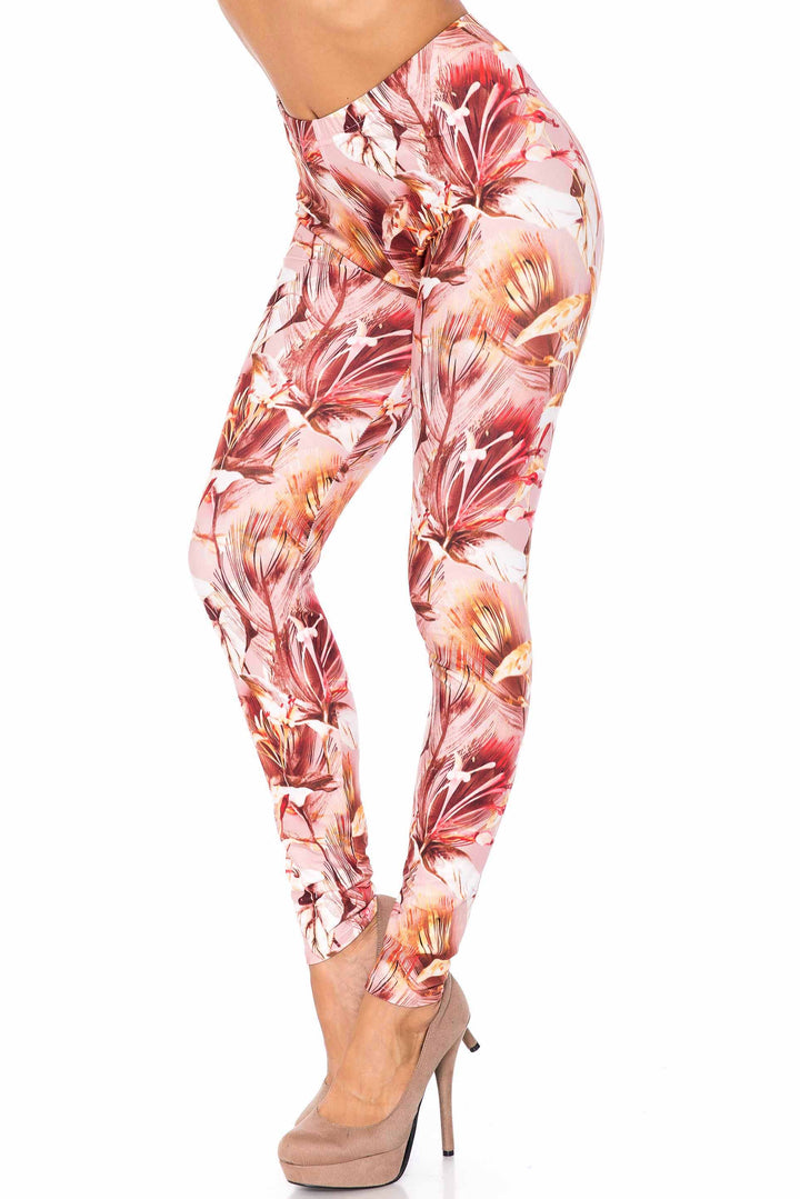 Creamy Soft Premium Women's Leggings Mocha Floral Regular Size, High Rise, Stretchy & Comfortable Fit - by USA Fashion
