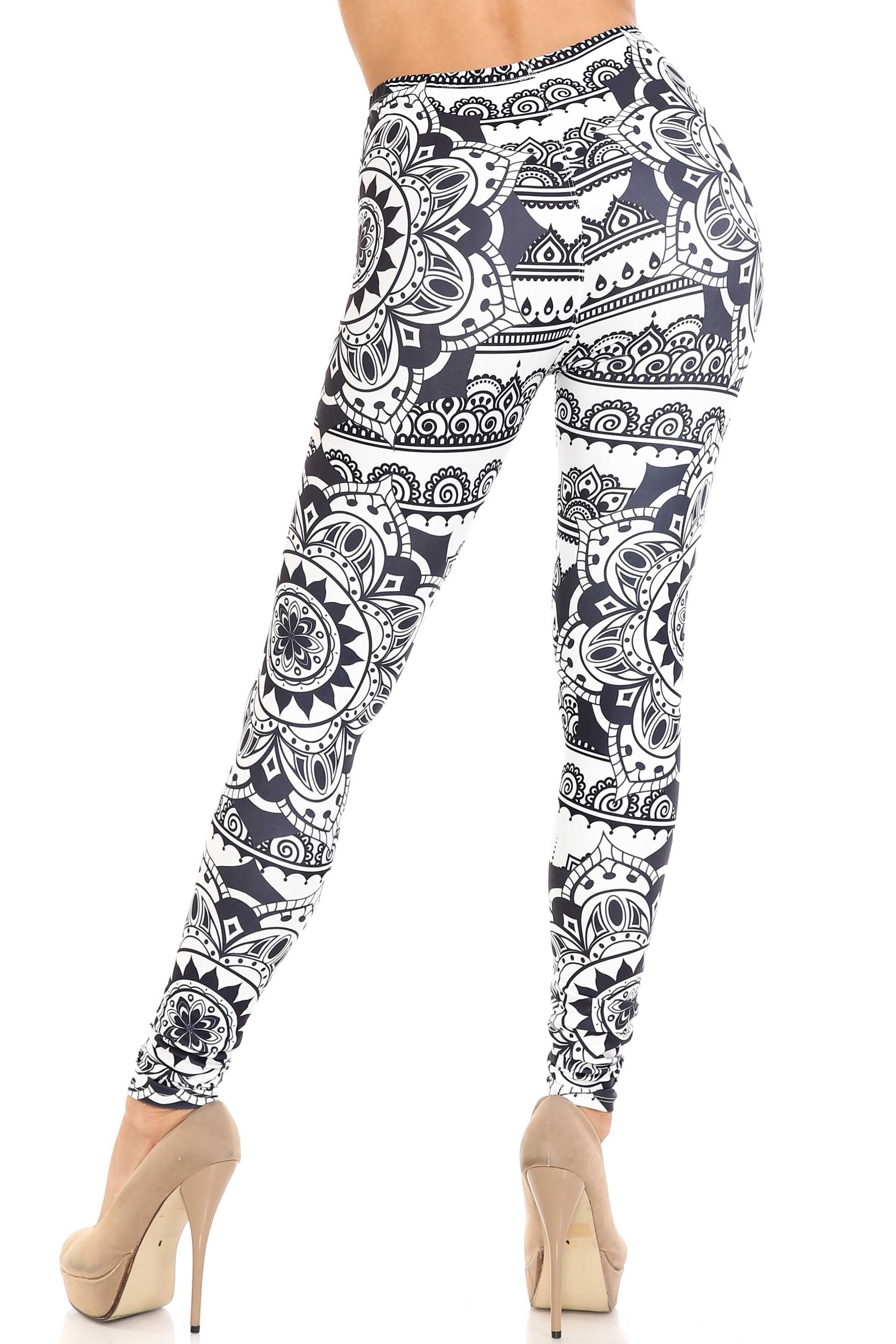 Creamy Soft Premium Women's Leggings Monochrome Mandala Regular Size, High Rise, Stretchy & Comfortable Fit - by USA Fashion