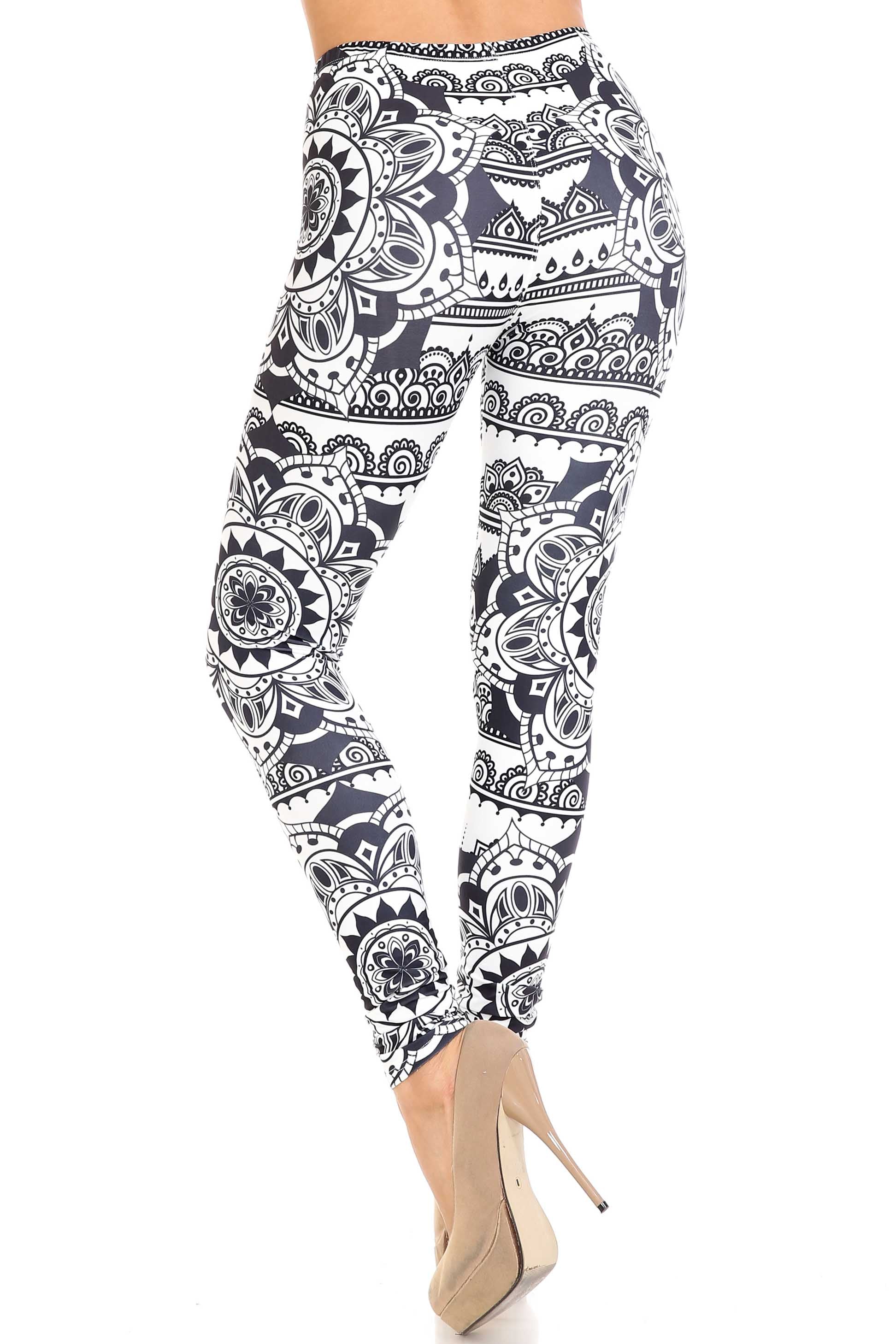 Creamy Soft Premium Women's Leggings Monochrome Mandala Regular Size, High Rise, Stretchy & Comfortable Fit - by USA Fashion