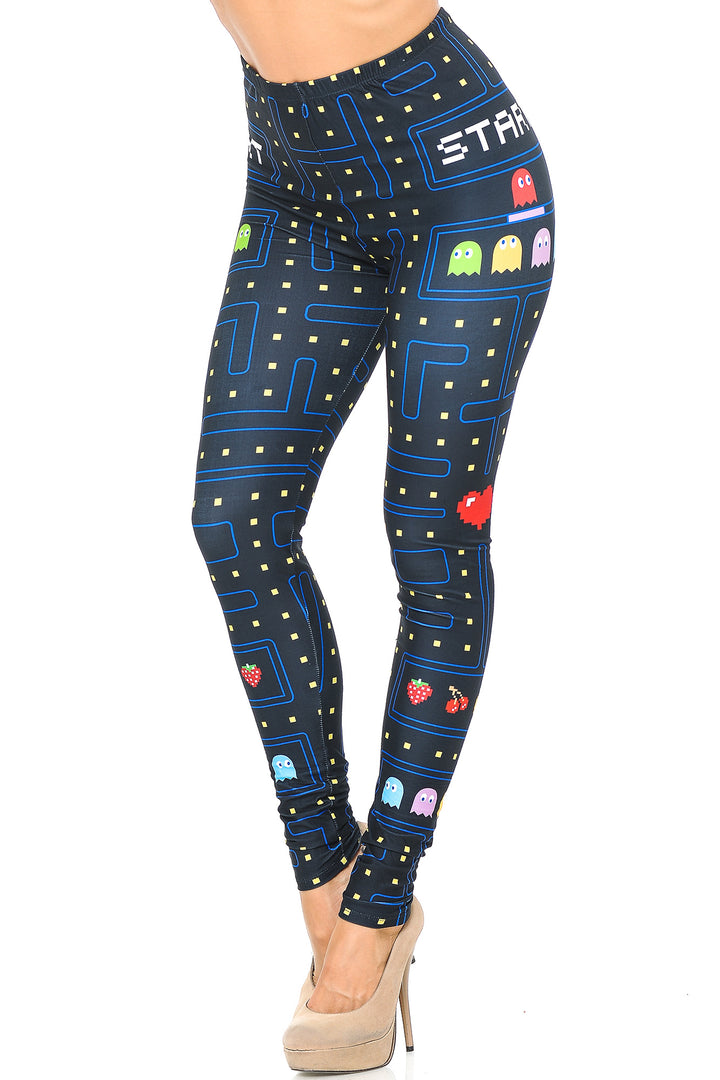 Creamy Soft Premium Women's Leggings Pacman Begins Regular Size, High Rise, Stretchy & Breathable, Comfortable Fit - by USA Fashion