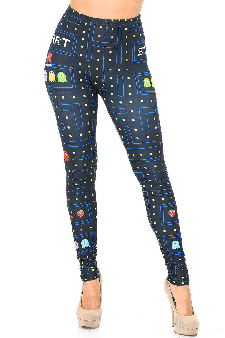 Creamy Soft Premium Women's Leggings Pacman Begins Regular Size, High Rise, Stretchy & Breathable, Comfortable Fit - by USA Fashion