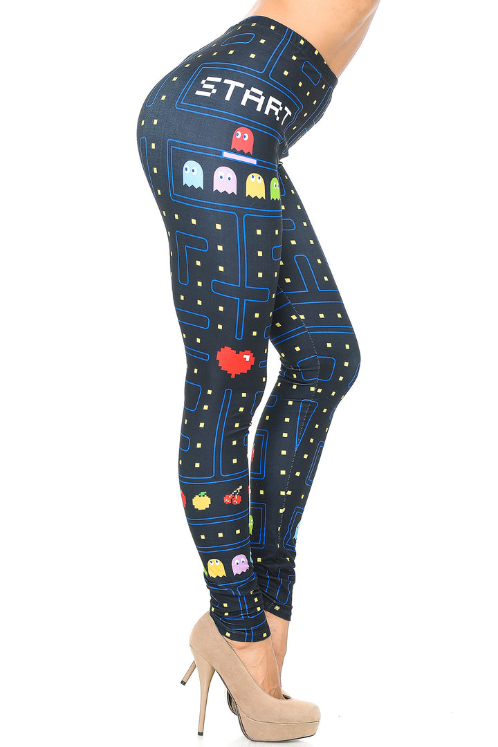 Creamy Soft Premium Women's Leggings Pacman Begins Regular Size, High Rise, Stretchy & Breathable, Comfortable Fit - by USA Fashion