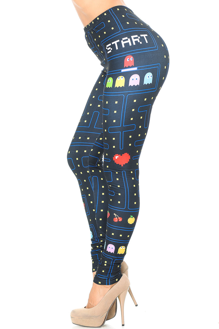 Creamy Soft Premium Women's Leggings Pacman Begins Regular Size, High Rise, Stretchy & Breathable, Comfortable Fit - by USA Fashion