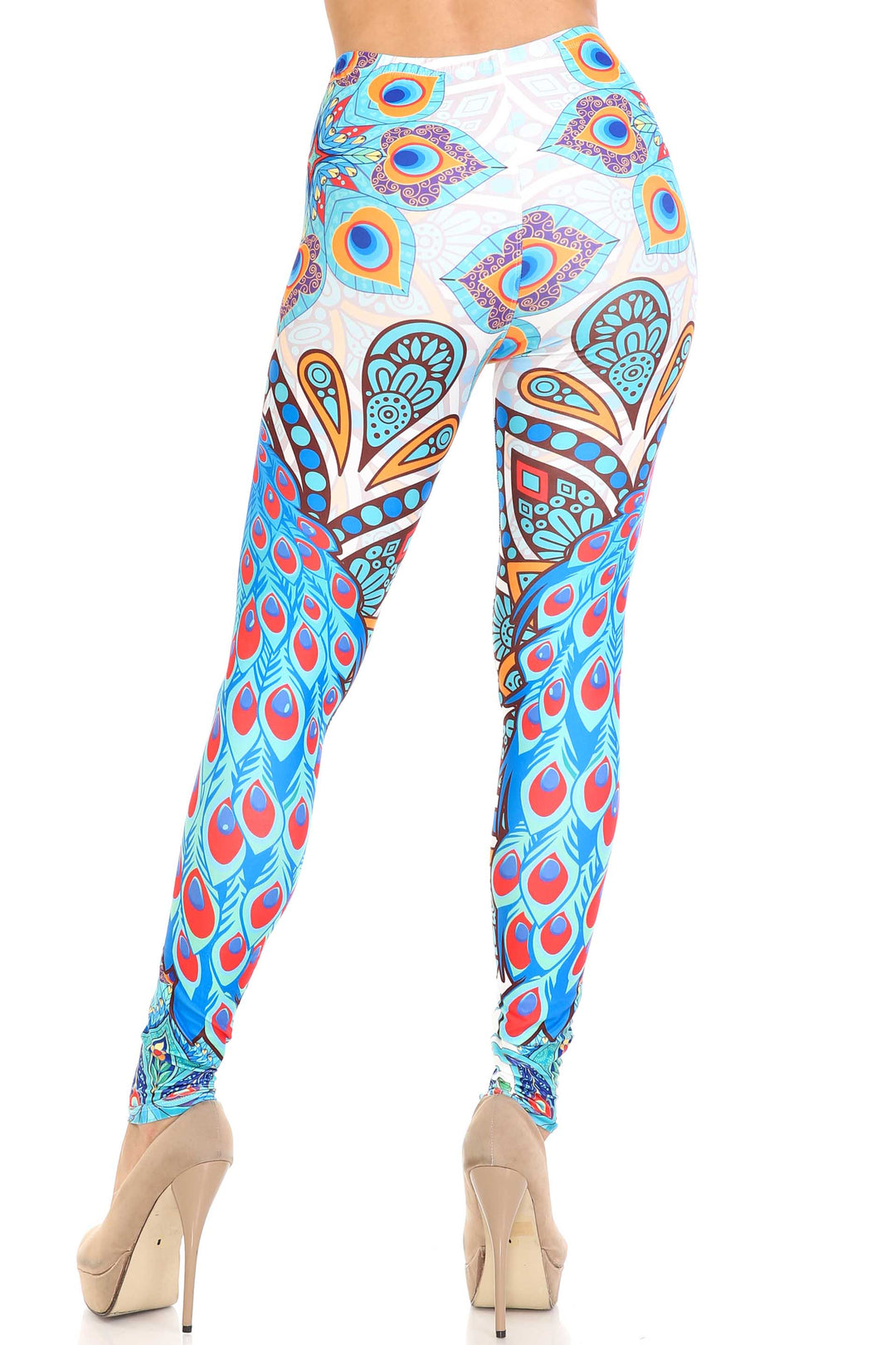 Creamy Soft Premium Women's Leggings Pristine Peacock Regular Size, High Rise, Stretchy & Comfortable Fit - by USA Fashion