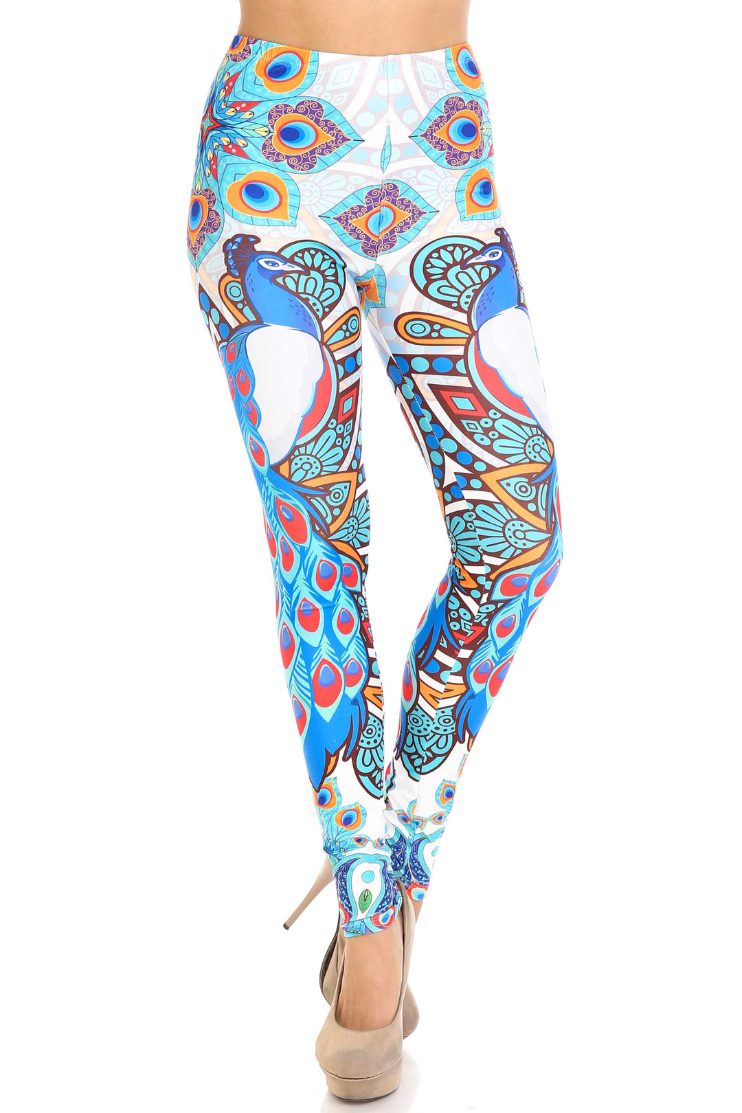 Creamy Soft Premium Women's Leggings Pristine Peacock Regular Size, High Rise, Stretchy & Comfortable Fit - by USA Fashion