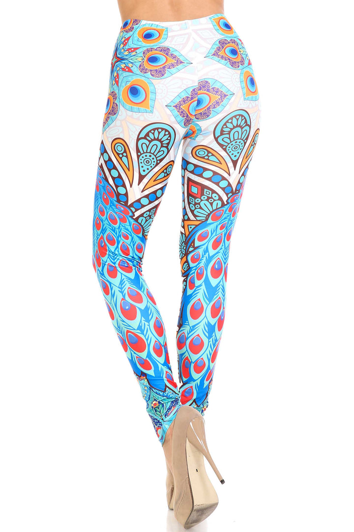 Creamy Soft Premium Women's Leggings Pristine Peacock Regular Size, High Rise, Stretchy & Comfortable Fit - by USA Fashion