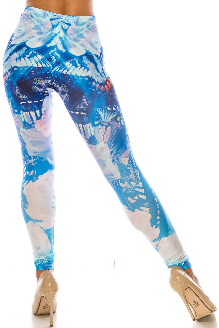 Creamy Soft Premium Women's Leggings Reflecting Butterflies Regular Size, High Rise, Stretchy & Comfortable Fit - by USA Fashion