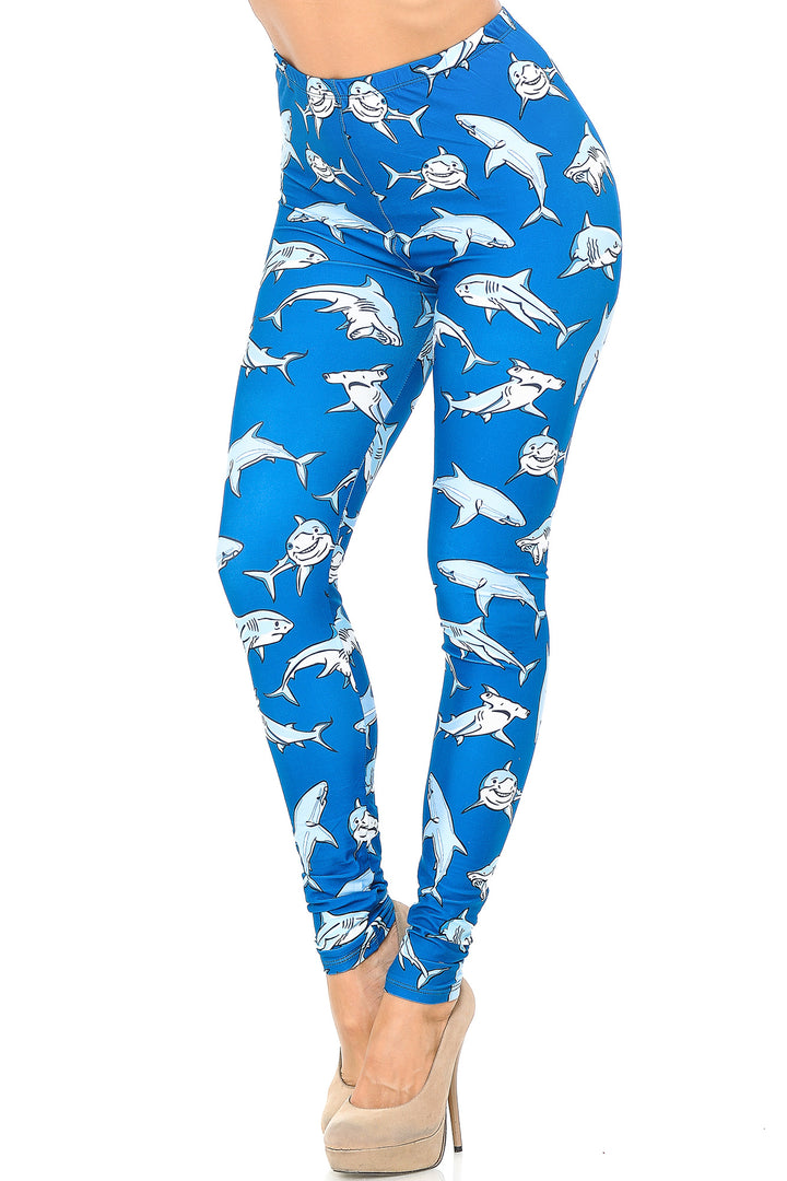 Creamy Soft Premium Women's Leggings Shark Regular Size, High Rise, Stretchy & Comfortable Fit - by USA Fashion