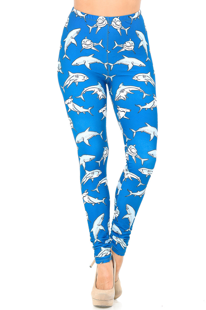 Creamy Soft Premium Women's Leggings Shark Regular Size, High Rise, Stretchy & Comfortable Fit - by USA Fashion
