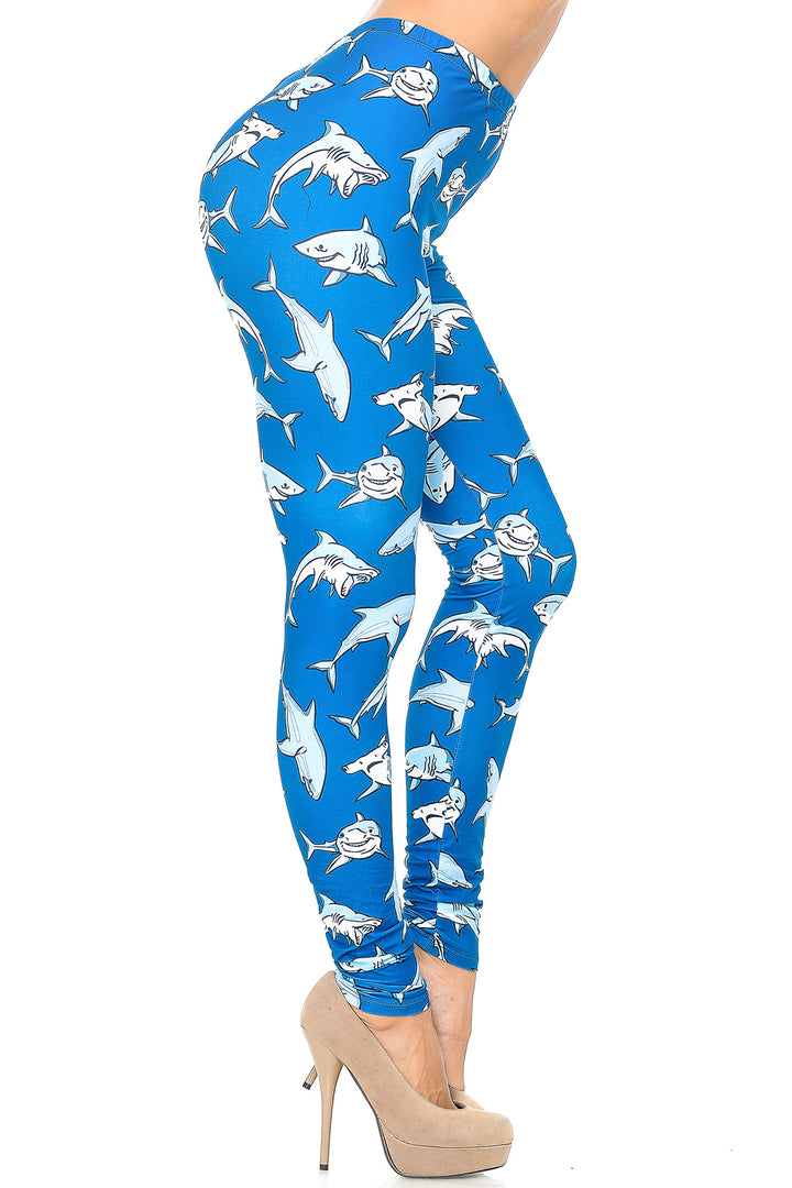 Creamy Soft Premium Women's Leggings Shark Regular Size, High Rise, Stretchy & Comfortable Fit - by USA Fashion