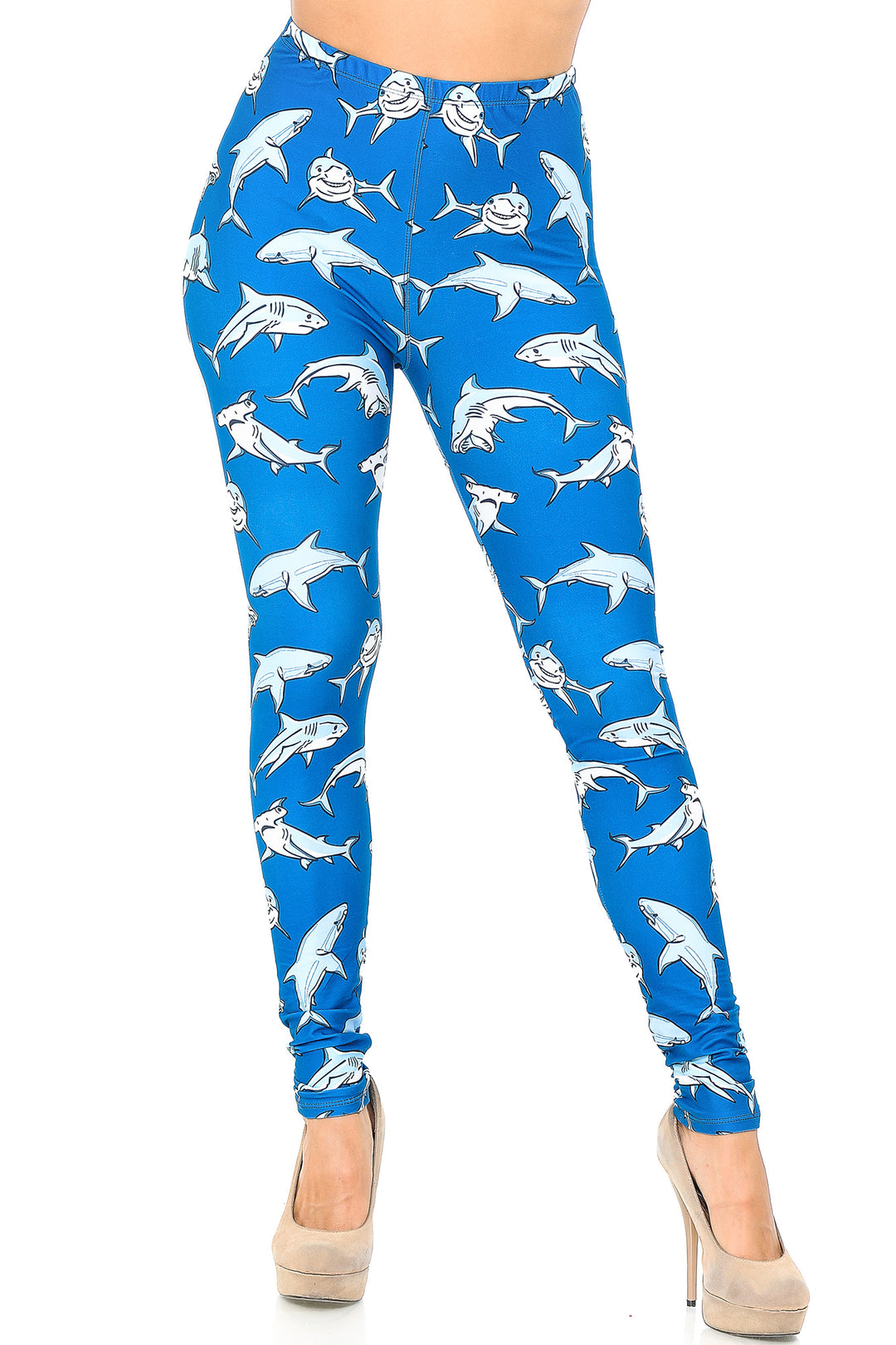 Creamy Soft Premium Women's Leggings Shark Regular Size, High Rise, Stretchy & Comfortable Fit - by USA Fashion