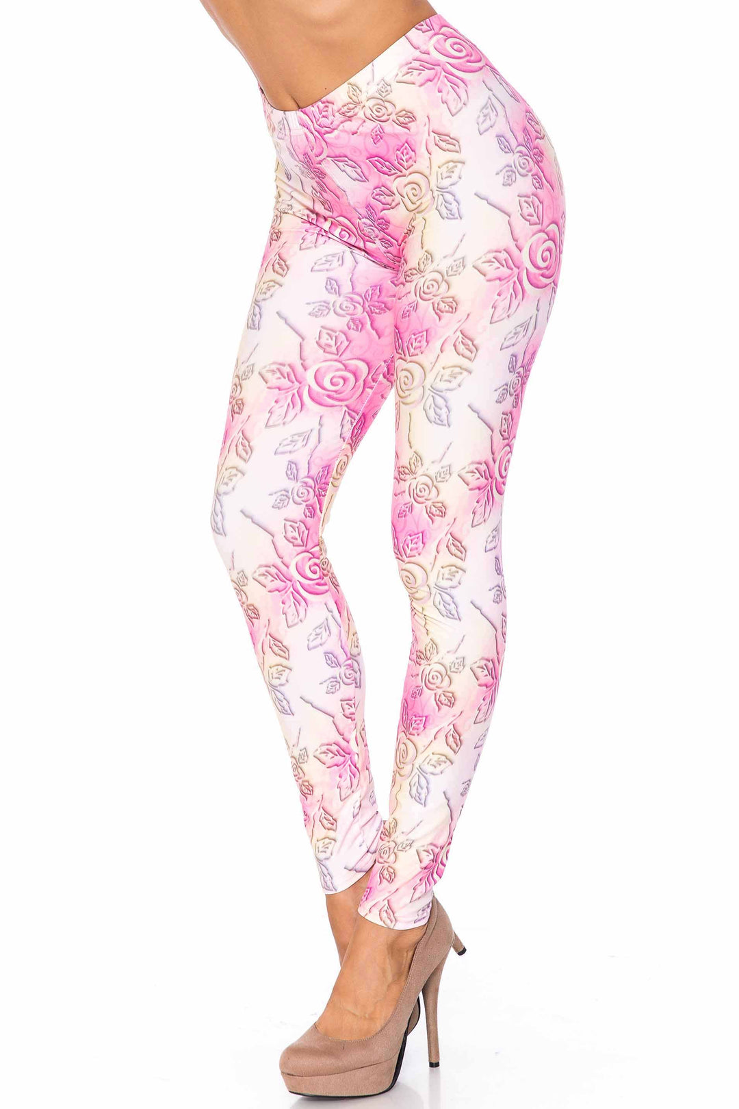 Creamy Soft Premium Women's Leggings 3D Pastel Ombre Rose Regular Size, High Rise, Stretchy & Comfortable Fit - by USA Fashion