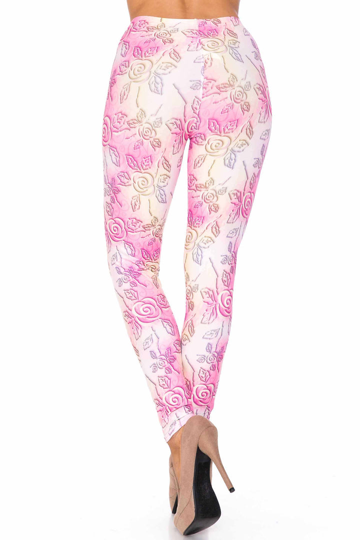 Creamy Soft Premium Women's Leggings 3D Pastel Ombre Rose Regular Size, High Rise, Stretchy & Comfortable Fit - by USA Fashion