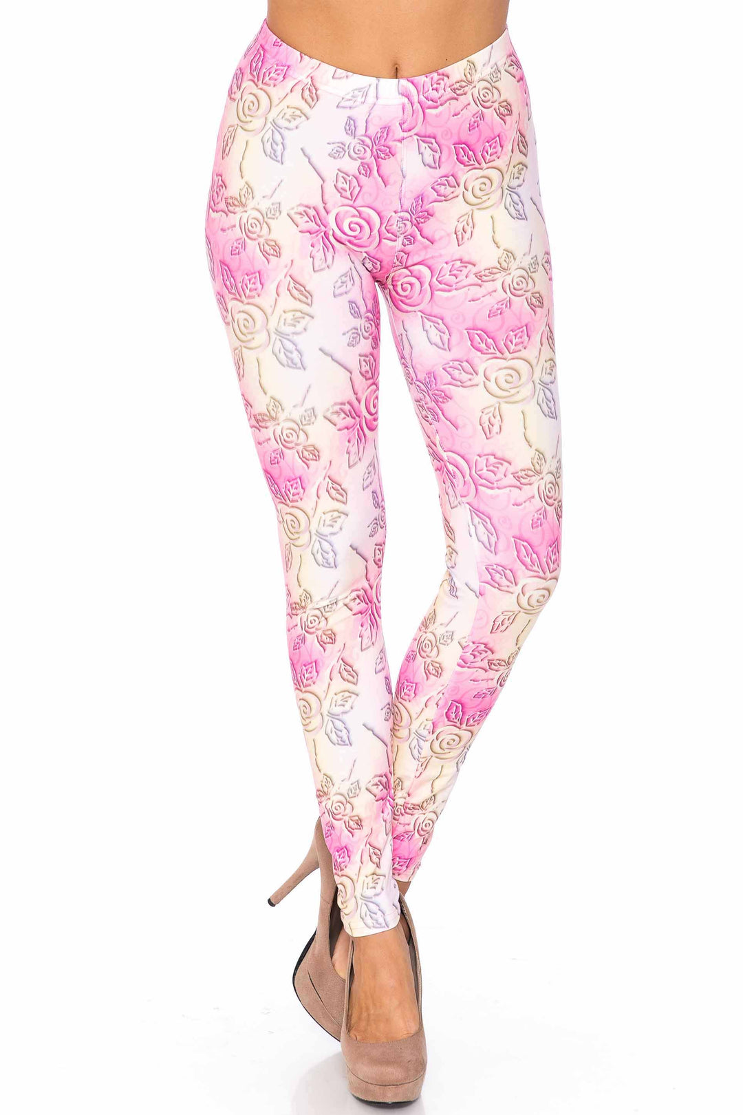 Creamy Soft Premium Women's Leggings 3D Pastel Ombre Rose Regular Size, High Rise, Stretchy & Comfortable Fit - by USA Fashion