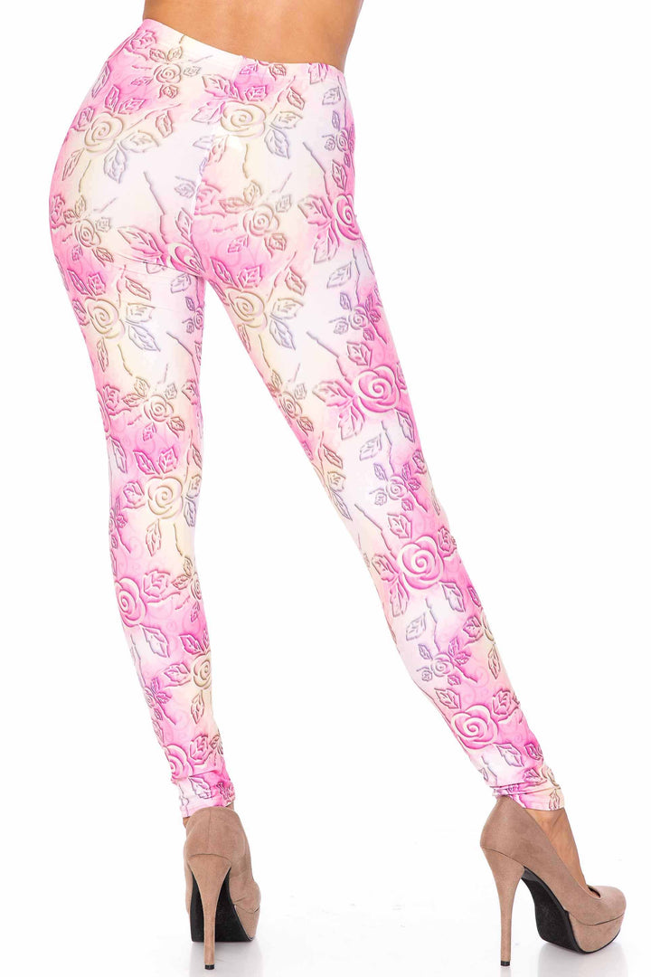 Creamy Soft Premium Women's Leggings 3D Pastel Ombre Rose Regular Size, High Rise, Stretchy & Comfortable Fit - by USA Fashion
