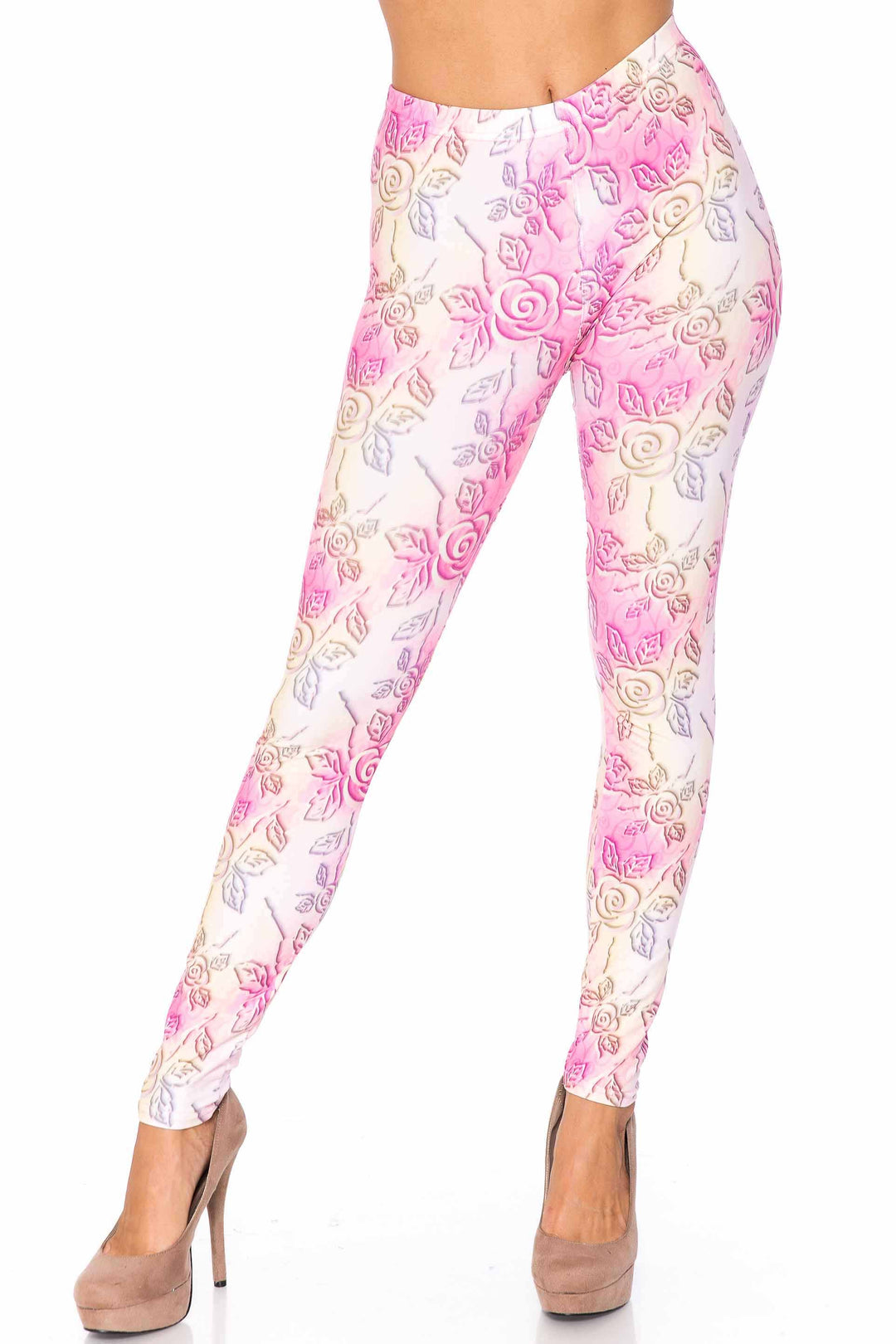 Creamy Soft Premium Women's Leggings 3D Pastel Ombre Rose Regular Size, High Rise, Stretchy & Comfortable Fit - by USA Fashion