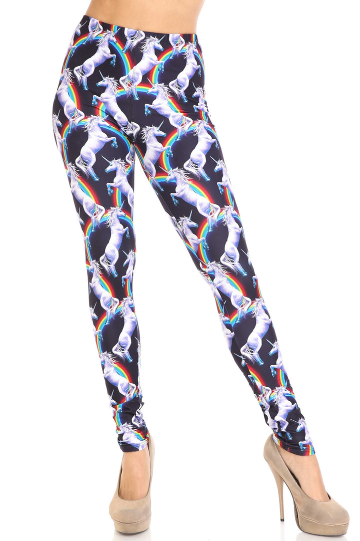 Creamy Soft Premium Women's Leggings Rainbow Unicorn Regular Size, High Rise, Stretchy & Breathable, Comfortable Fit - by USA Fashion