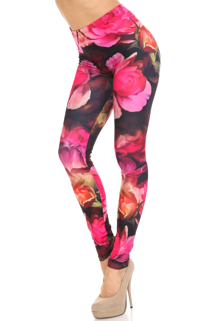 Creamy Soft Premium Women's Leggings Vintage Rose Regular Size, High Rise, Stretchy & Comfortable Fit - by USA Fashion