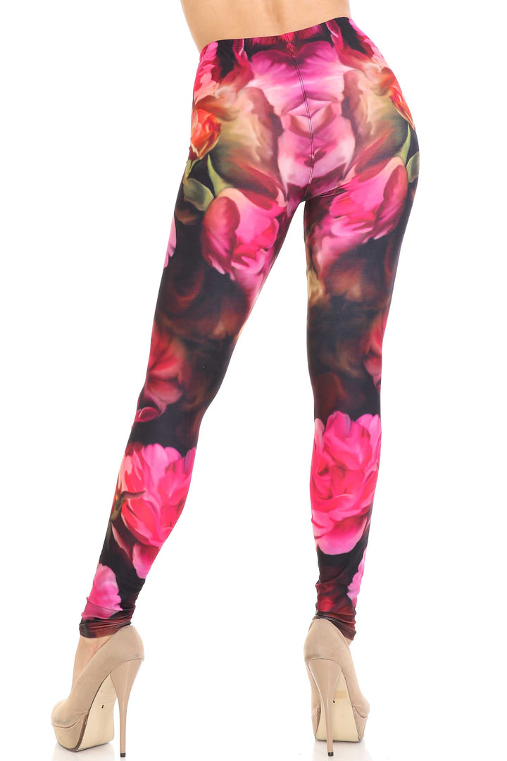 Creamy Soft Premium Women's Leggings Vintage Rose Regular Size, High Rise, Stretchy & Comfortable Fit - by USA Fashion